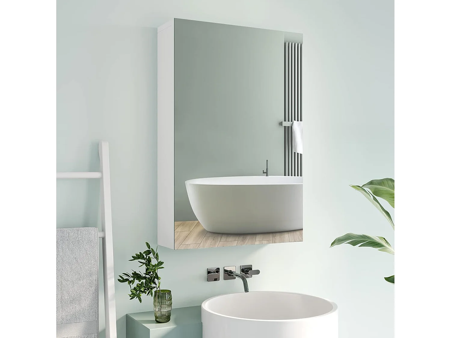 Armoire Miroir de Salle de Bain,Armoire Murale avec Miroir - 3 Étagères - 50x30x12cm - Blanc