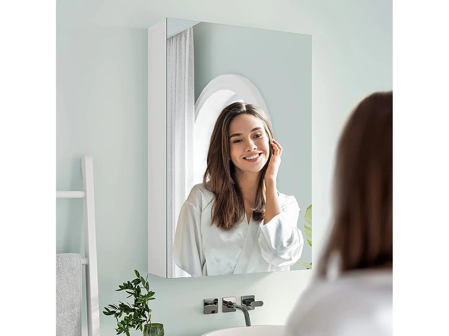 Armoire Miroir de Salle de Bain,Armoire Murale avec Miroir - 3 Étagères - 50x30x12cm - Blanc