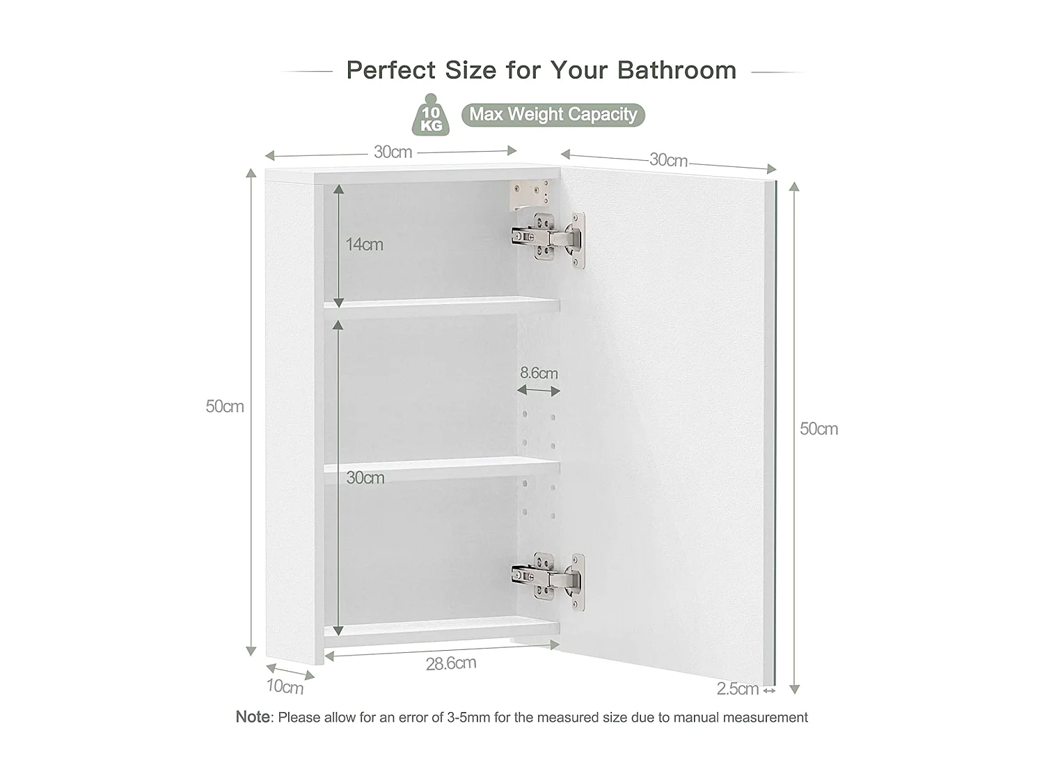 Armoire Miroir de Salle de Bain,Armoire Murale avec Miroir - 3 Étagères - 50x30x12cm - Blanc