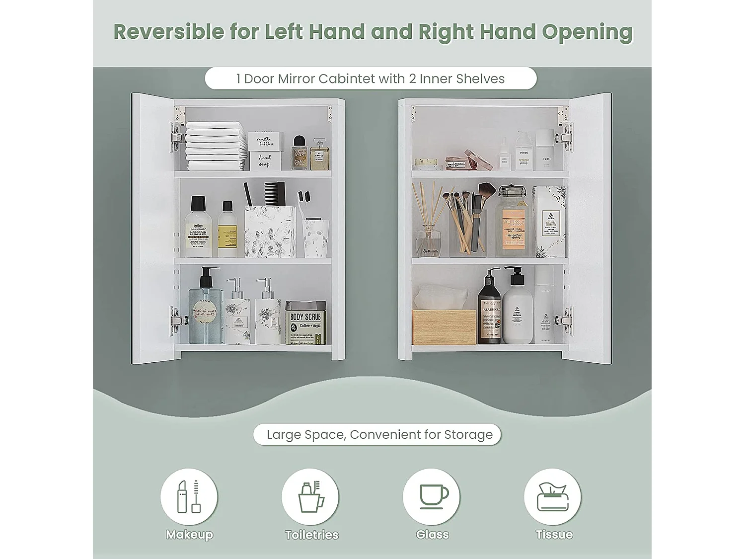 Armoire Miroir de Salle de Bain,Armoire Murale avec Miroir - 3 Étagères - 50x30x12cm - Blanc