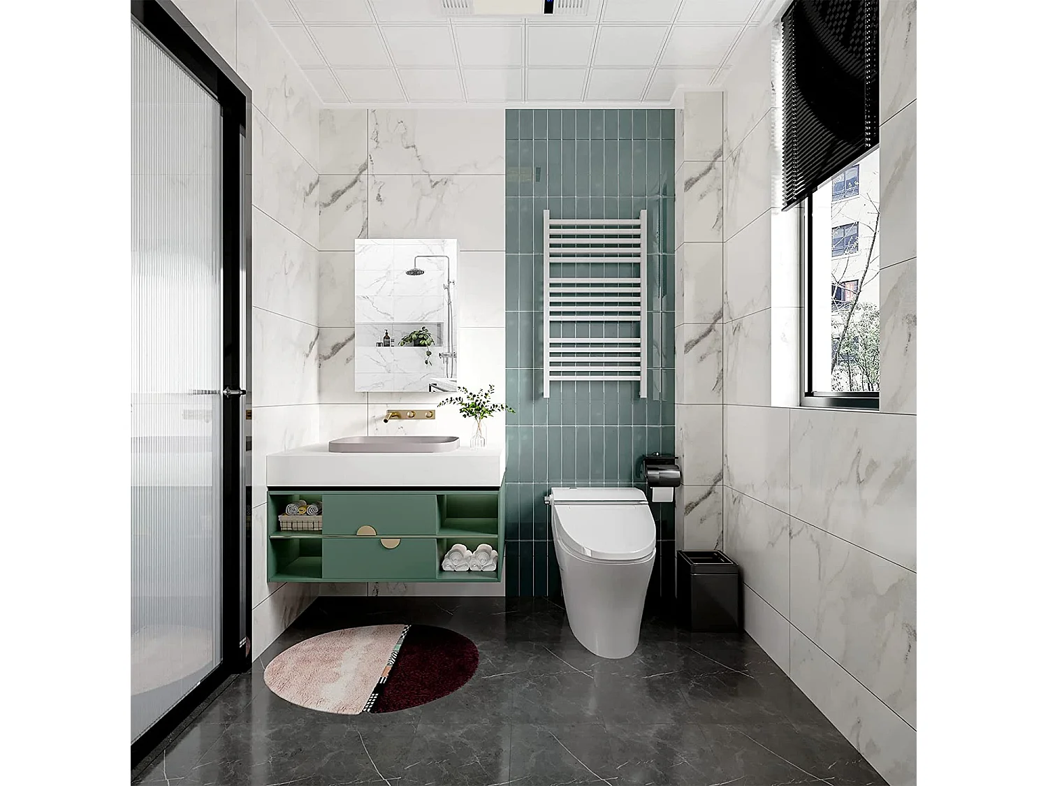 Armoire Miroir de Salle de Bain,Armoire Murale avec Miroir - 3 Étagères - 50x30x12cm - Blanc