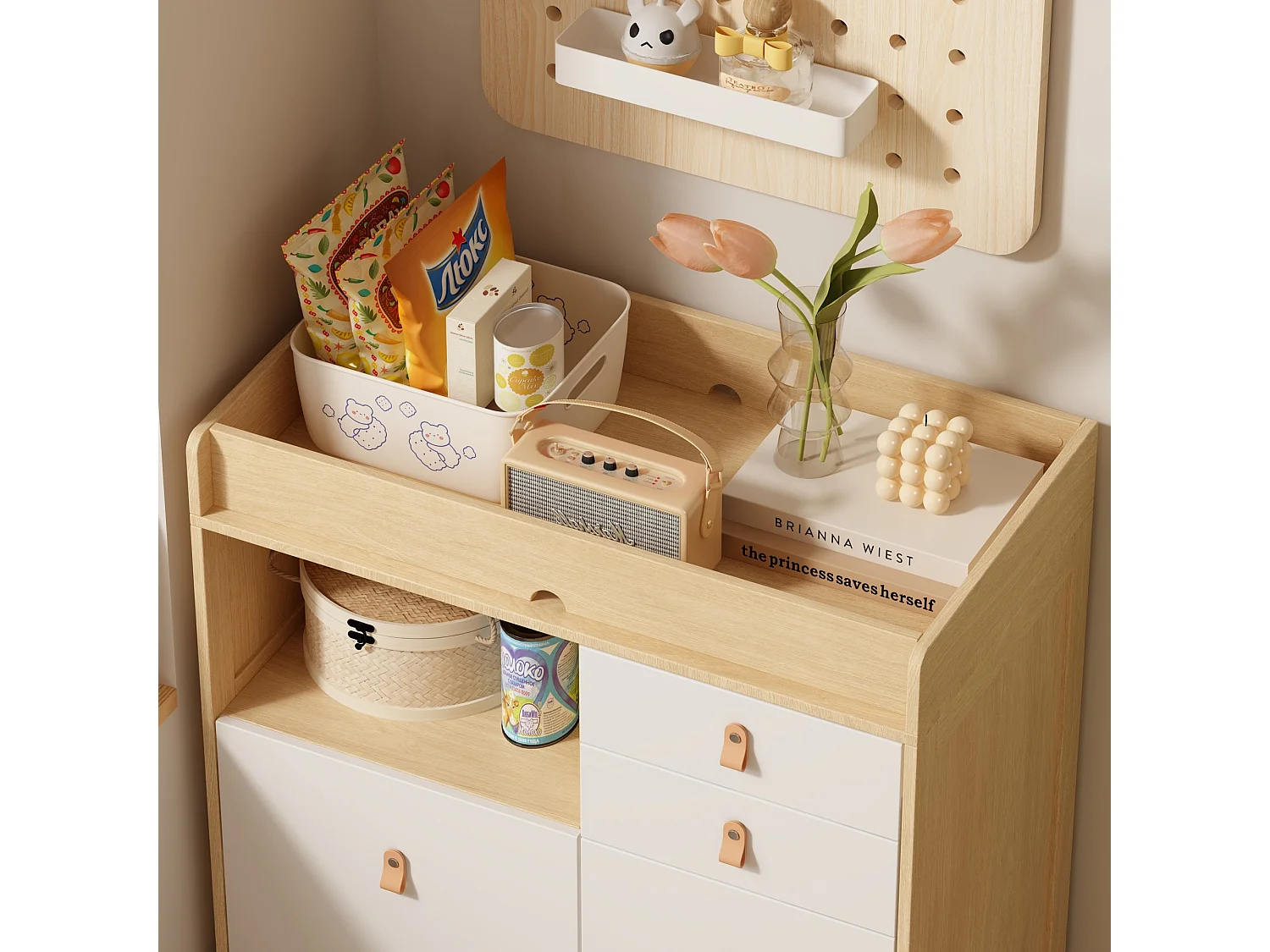 Commode à langer Meuble à langer avec 5 tiroirs Compariment ouverts Chambre bébé 85x46x99cm façade Blanc