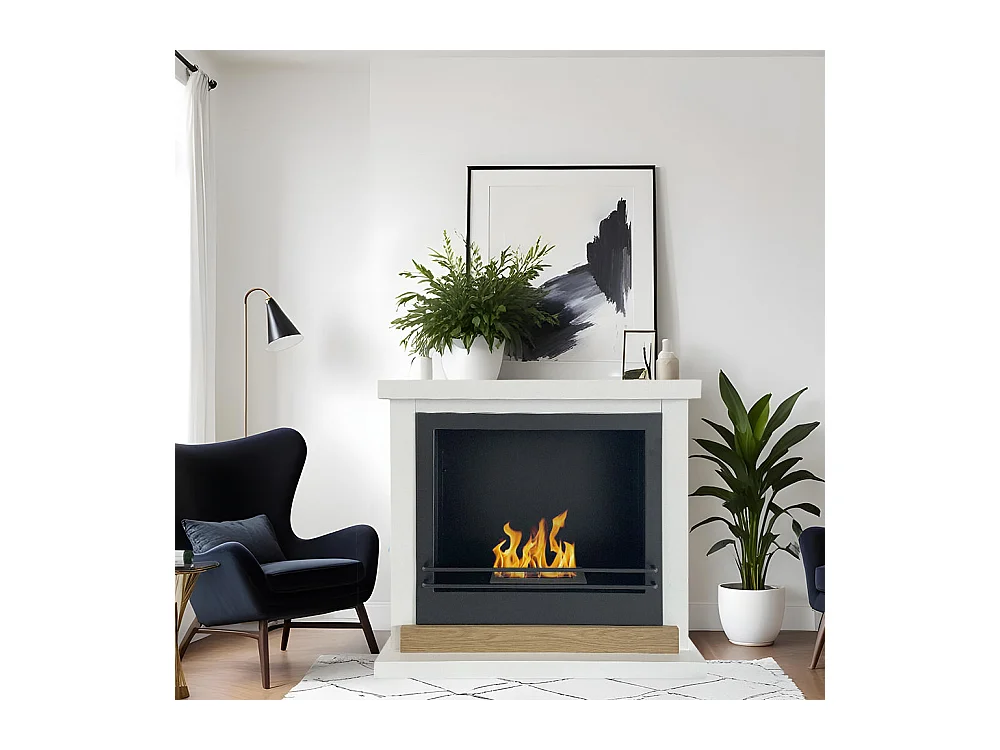 Camino a bioetanolo biocamino da terra Stoccolma in legno bianco L75xP24xH68 cm