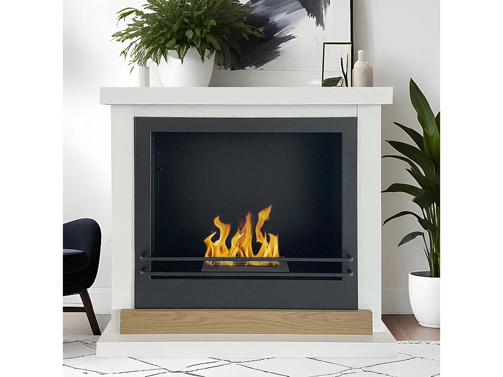 Chimenea de suelo de bioetanol Biochimenea Stockholm en madera blanca L75xD24xH68 cm