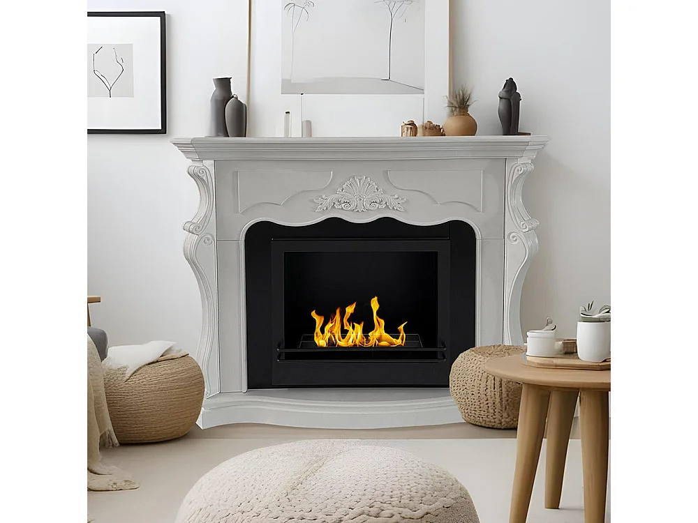 Lareira a bioetanol Biolareira de piso Paris em madeira branca L123xD39xH100