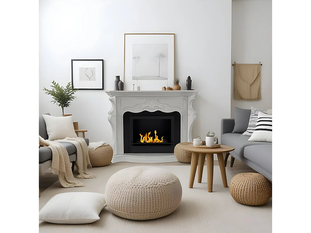 Lareira a bioetanol Biolareira de piso Paris em madeira branca L123xD39xH100