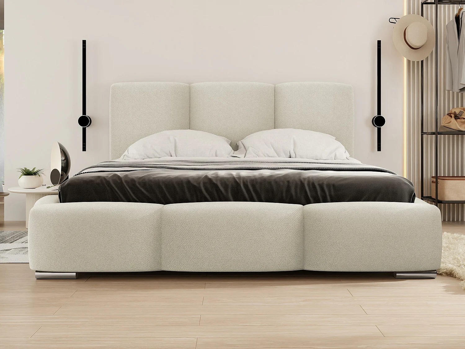 Cama Comfivo 383, Doble, De color marrón claro, 180x200, Tapiz, Somieres, 200x222x112cm