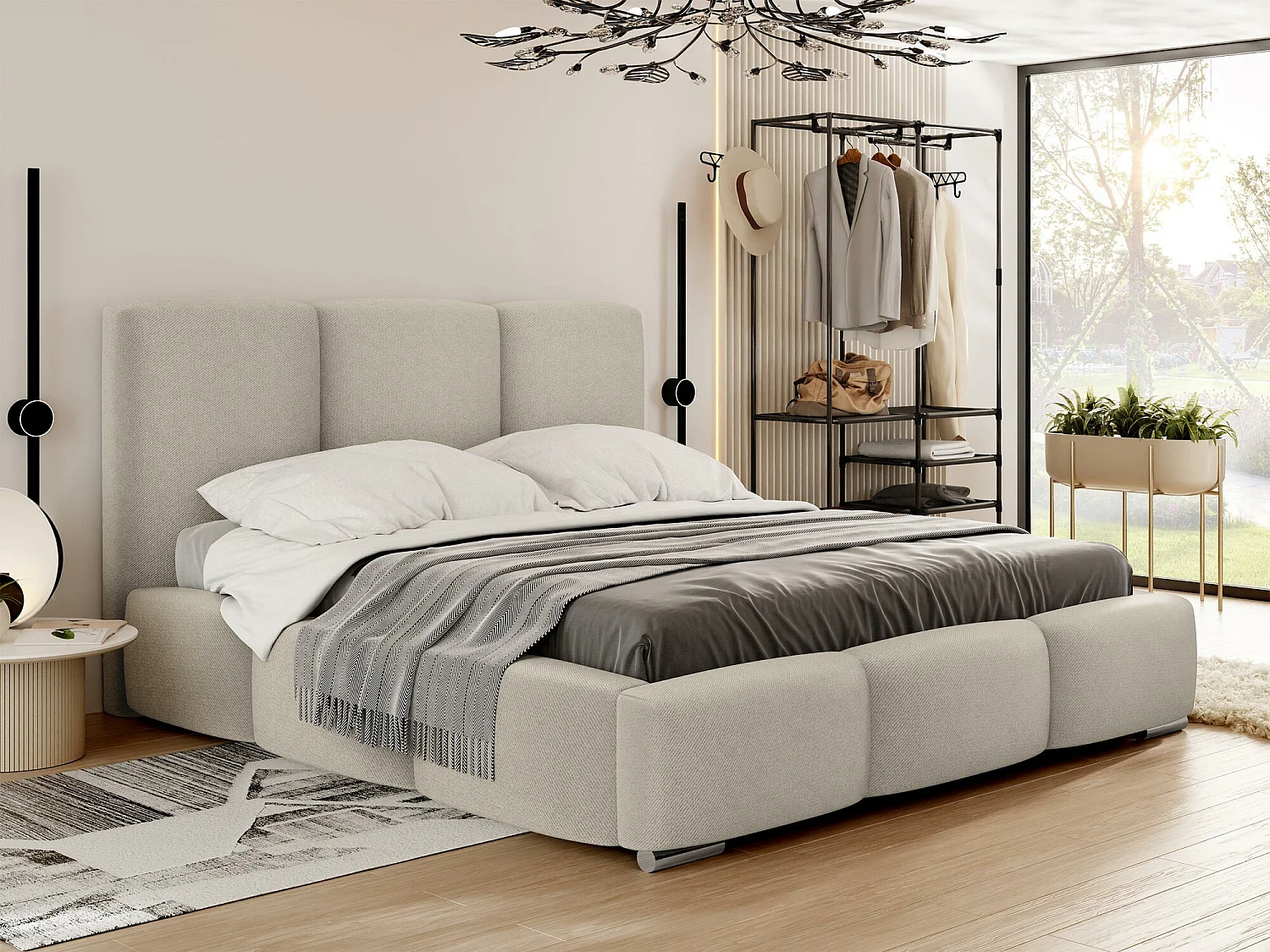 Cama Comfivo 383, Doble, De color marrón claro, 160x200, Tapiz, Somieres, 180x222x112cm