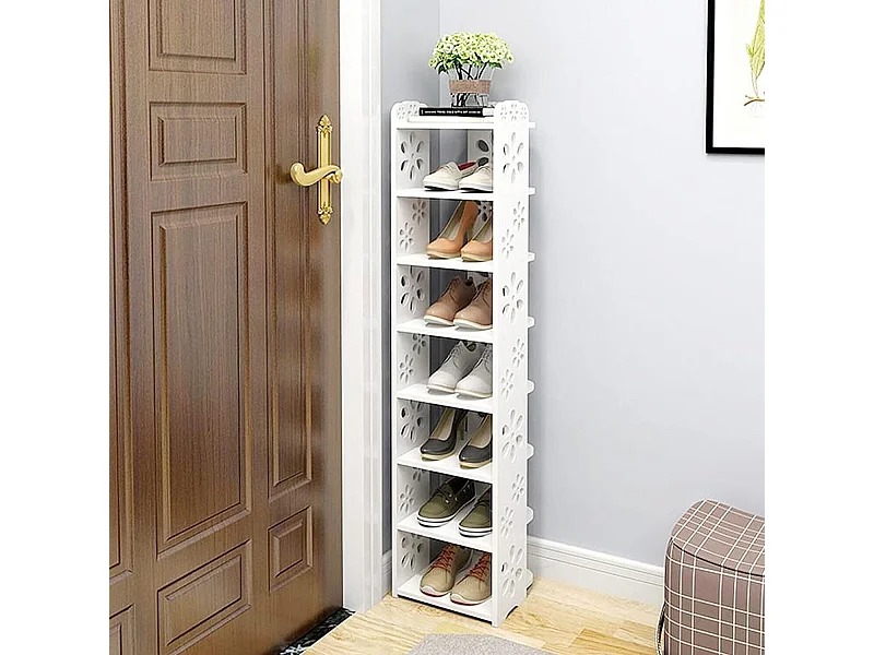 Schuhschrank 8 Plastik -Holzwerte, Schuhspeicherregal, 26x25x111cm, weiß