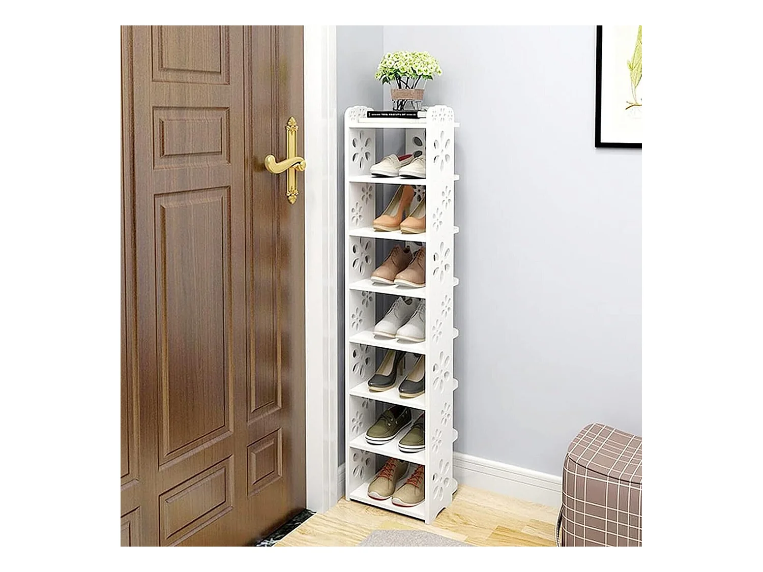 Schoenenkast met 8 niveaus van hout, kunststof, schoenenopbergrek, 26x25x111CM, wit
