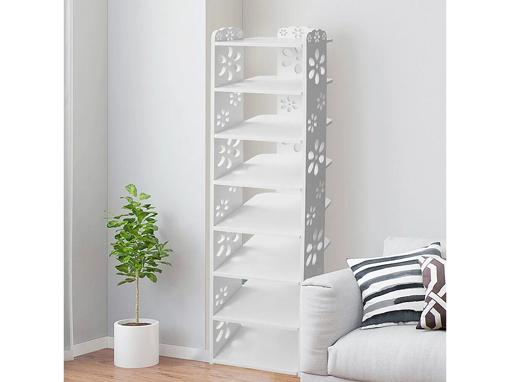 Gabinete de zapato 8 Niveles de madera de plástico, estante de almacenamiento de zapatos, 26x25x111cm, blanco