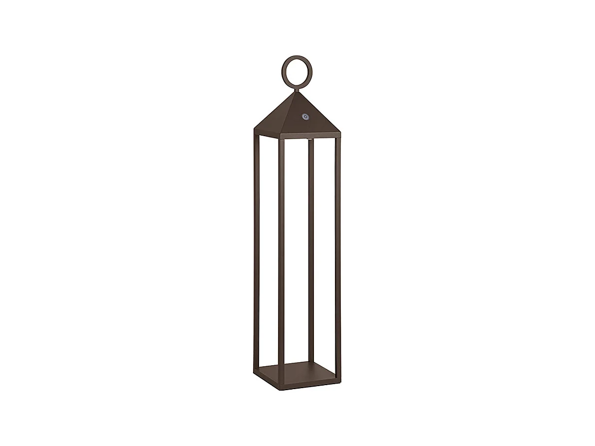Moderne 2,2W IP54 oplaadbare en dimbare LED Pic Nic lantaarn h. 67 cm cortenhout