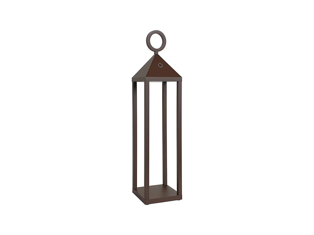 Moderne 2,2W IP54 oplaadbare en dimbare LED Pic Nic lantaarn h. 47 cm cortenhout