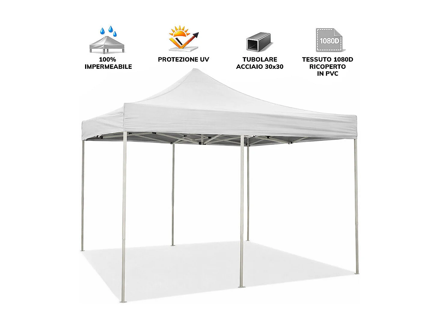 Zusammenklappbarer Faltpavillon 3 x 6 weiß mit wasserdichtem PVC überzogen