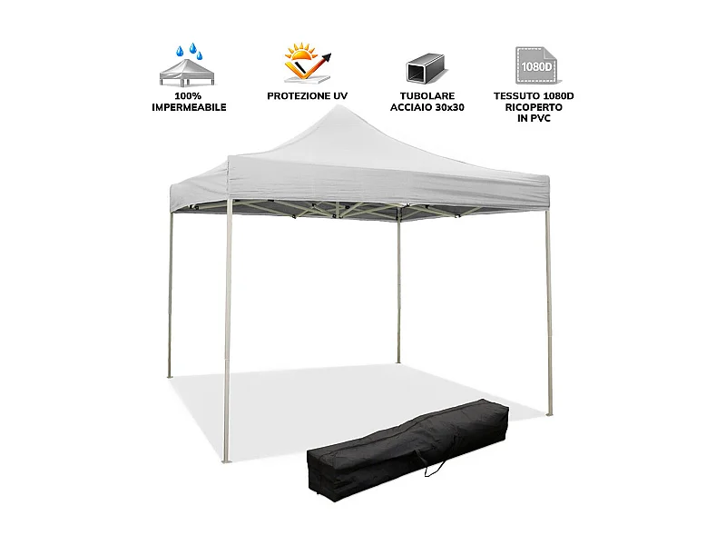 Gazébo pliant pliant 2X2 Blanc recouvert de PVC imperméable