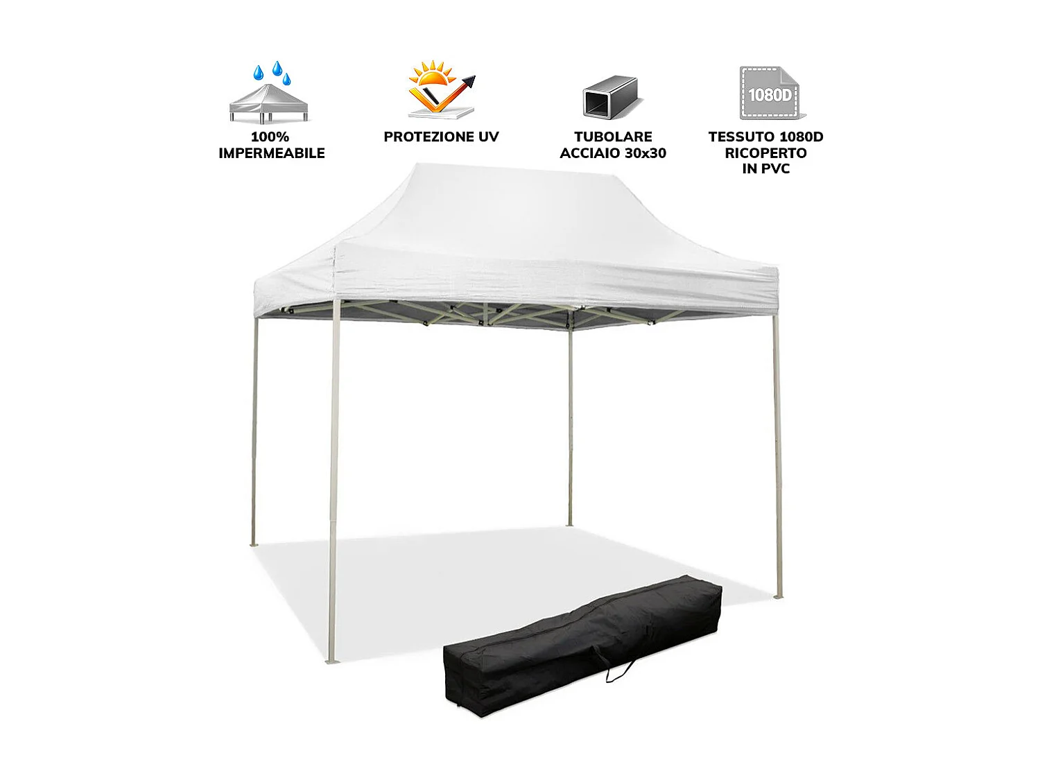 Gazébo pliant pliant 3x2 Blanc recouvert de PVC imperméable