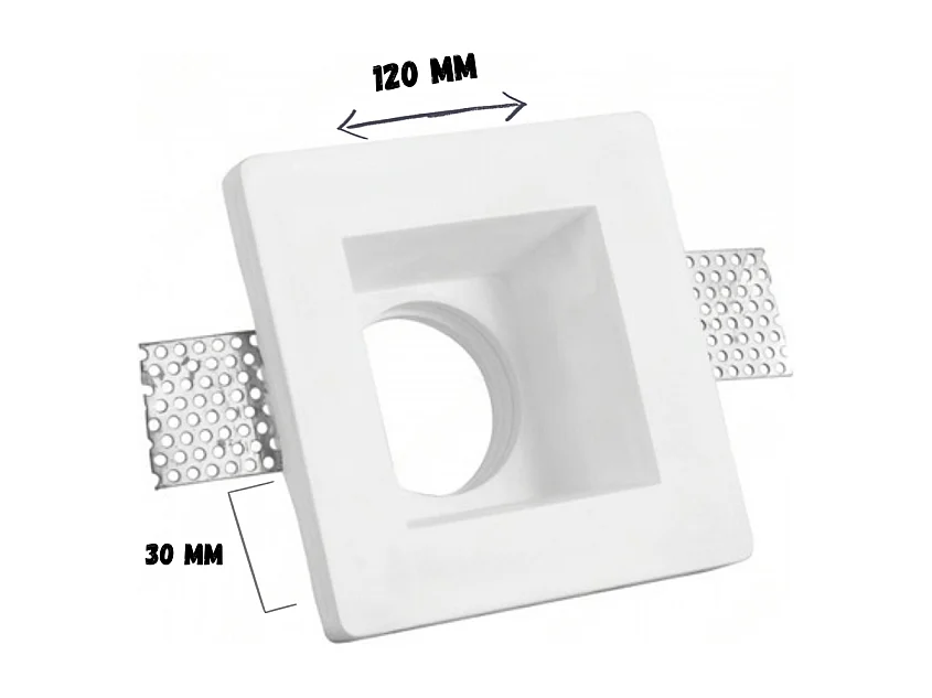 Portalámparas empotrable cuadrado blanco en escayola 120x120x60 mm para LED GU10 y GU5.3