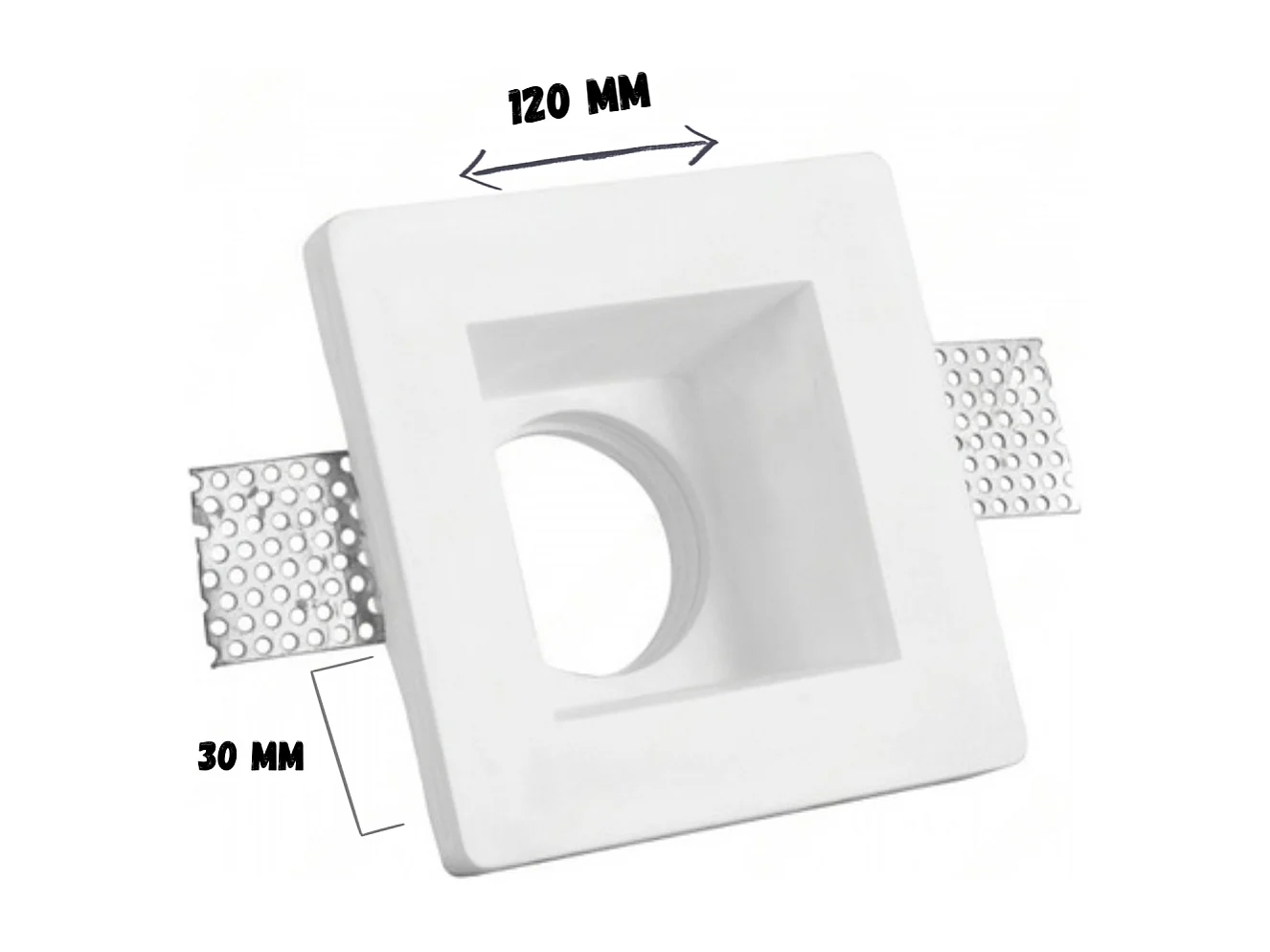 Portalámparas empotrable cuadrado blanco en escayola 120x120x60 mm para LED GU10 y GU5.3