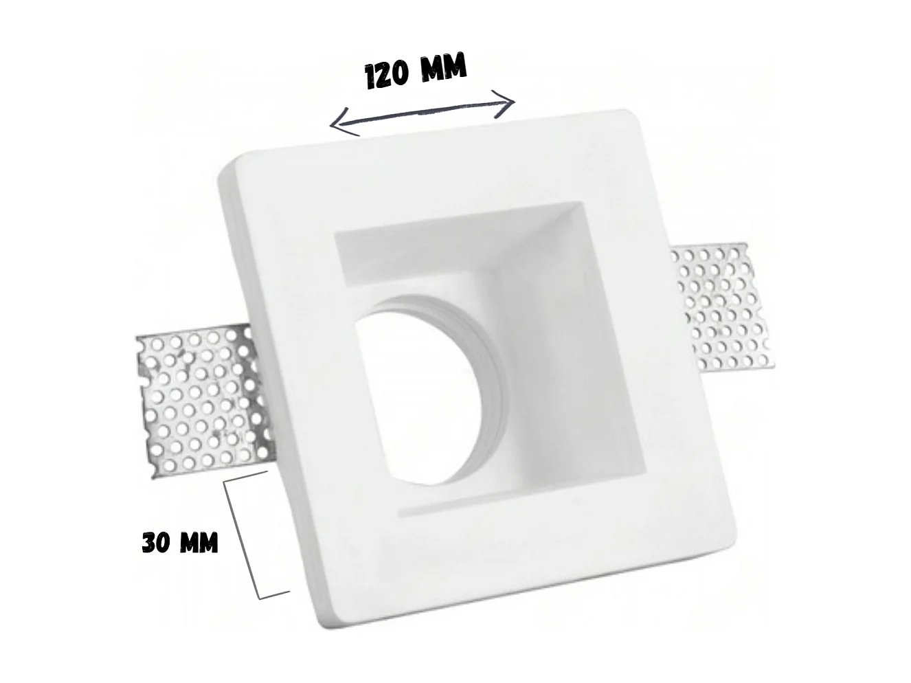 Support spot encastrable carré blanc en plâtre 120x120x60 mm pour LED GU10 et GU5.3
