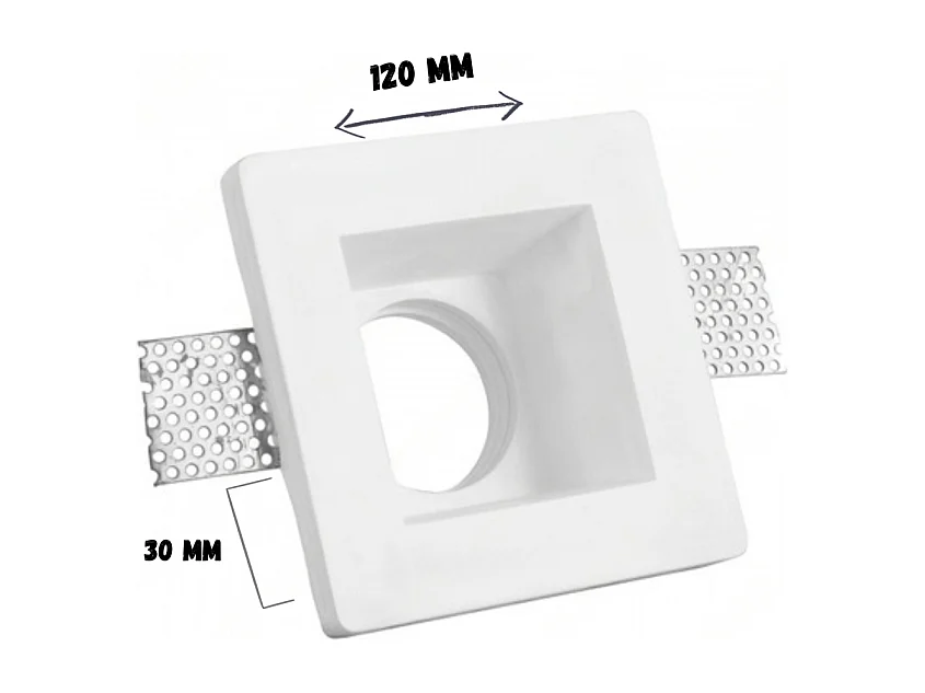 Support spot encastrable carré blanc en plâtre 120x120x60 mm pour LED GU10 et GU5.3