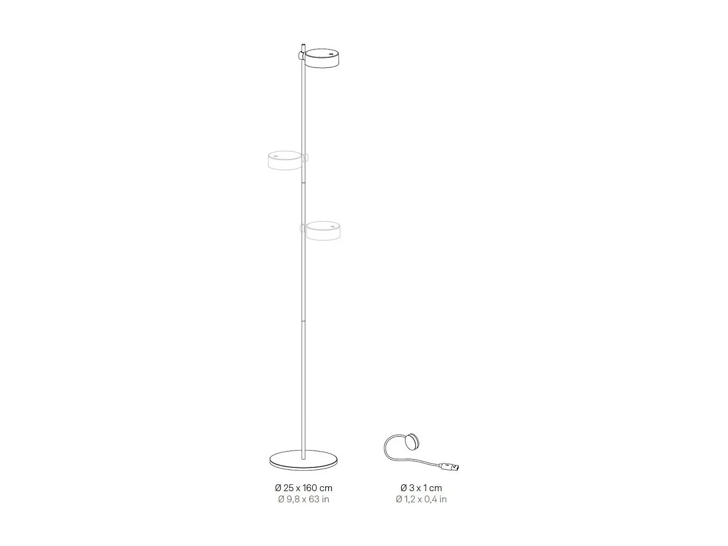 Zafferano SUPER O Lampadaire LED blanc rechargeable et dimmable 2 modules lumineux