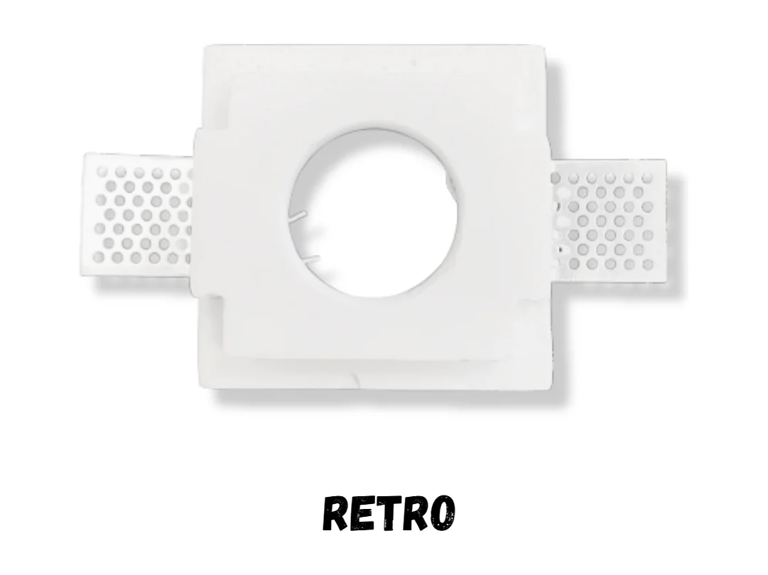 Portalámparas empotrable cuadrado blanco en escayola 100x100x30 mm para LED GU10 y GU5.3
