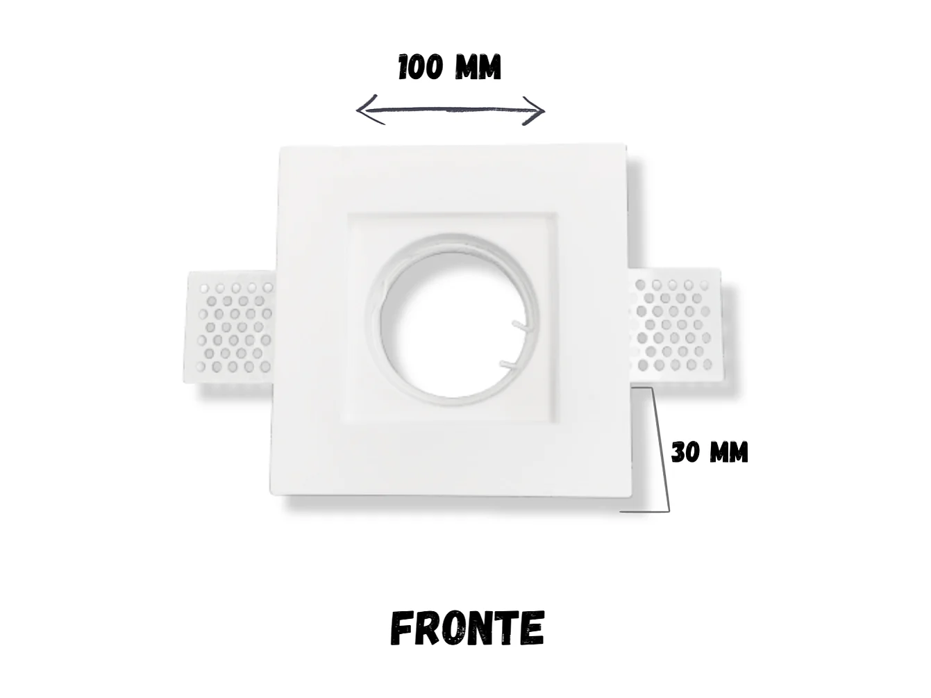 Portalámparas empotrable cuadrado blanco en escayola 100x100x30 mm para LED GU10 y GU5.3
