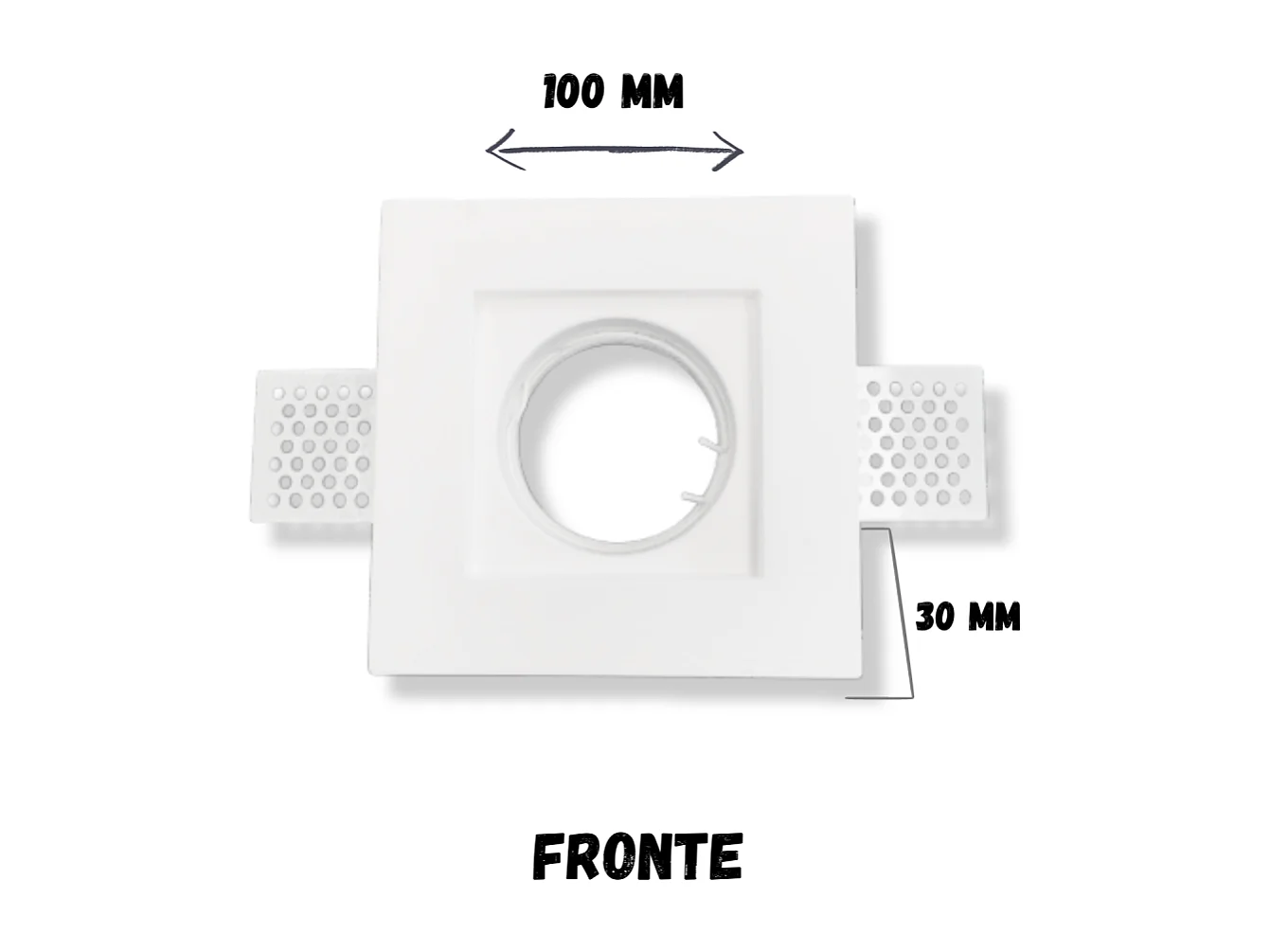 Support spot encastrable carré en plâtre blanc 100x100x30 mm pour LED GU10 et GU5.3