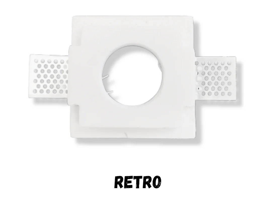 Support spot encastrable carré en plâtre blanc 100x100x30 mm pour LED GU10 et GU5.3
