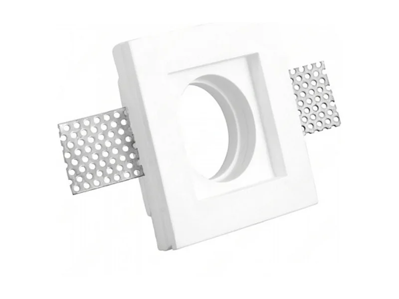 Support spot encastrable carré en plâtre blanc 100x100x30 mm pour LED GU10 et GU5.3