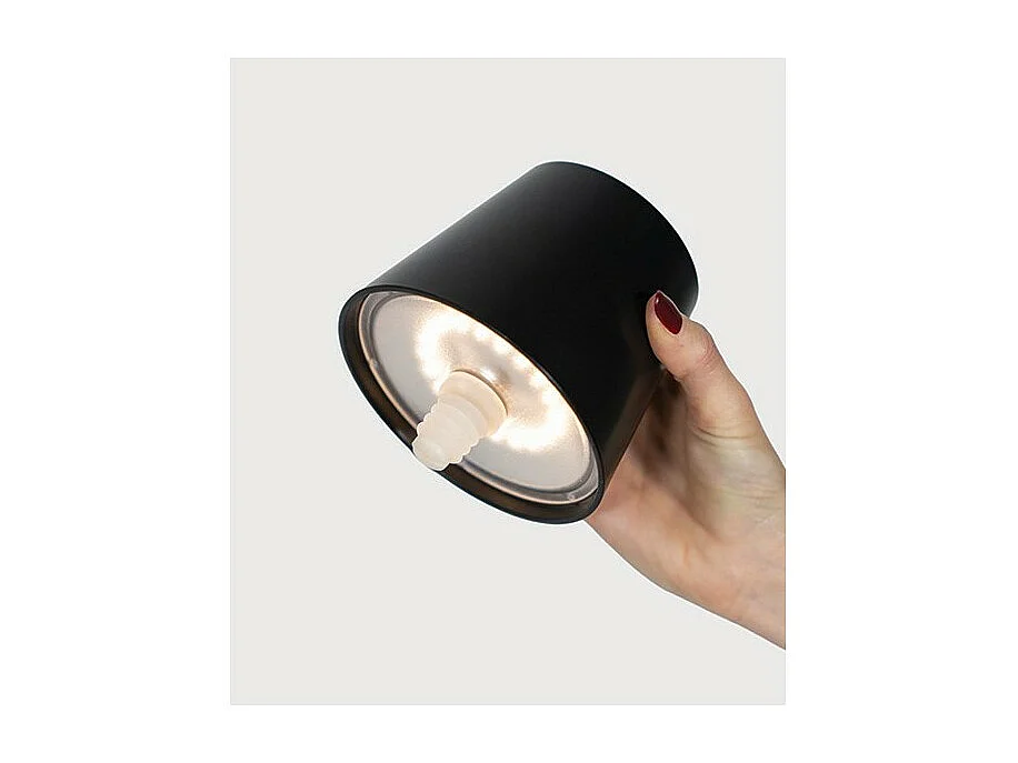 Poldina STOPPER LED-lamp van Zafferano, oplaadbaar en draagbaar, zwarte kleur met batterijduur tot 12 uur