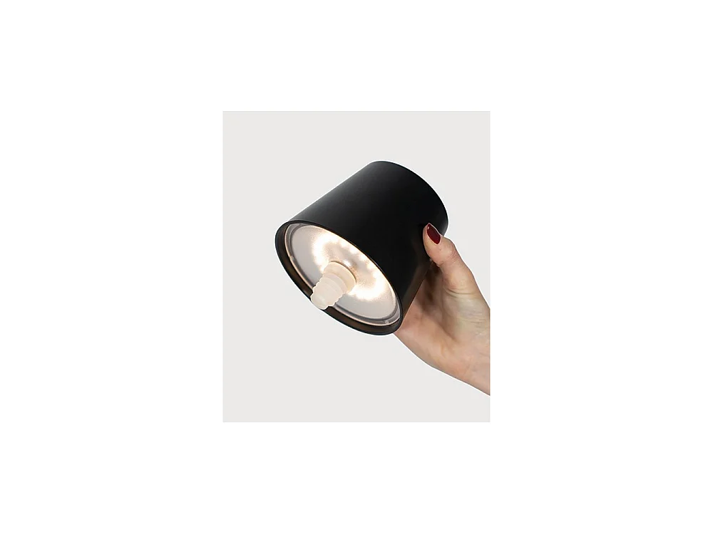 Lampe LED Poldina STOPPER de Zafferano, rechargeable et portable, couleur noire avec autonomie jusqu'à 12 heures