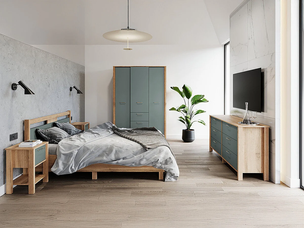 Lit Venmelu 106, Double, Vert, 160x200, Bois|Stratifié, Disponible, 172x208x92cm