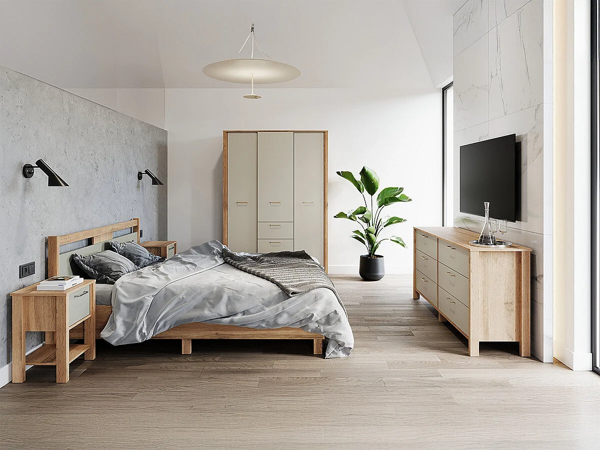 Cama Venmelu 106, Doble, De color marrón claro, 160x200, Madera|Aglomerado laminado, 92cm