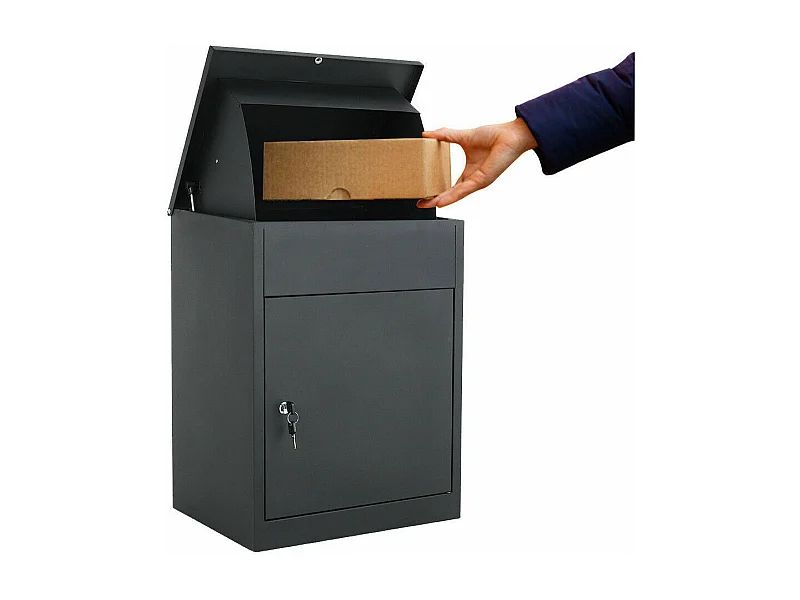 Caixa de pacote/caixa de correio de aço galvanizada com retalho de segurança, trava do cilindro, uso doméstico do pacote escolar-44.5x35x58cm, preto