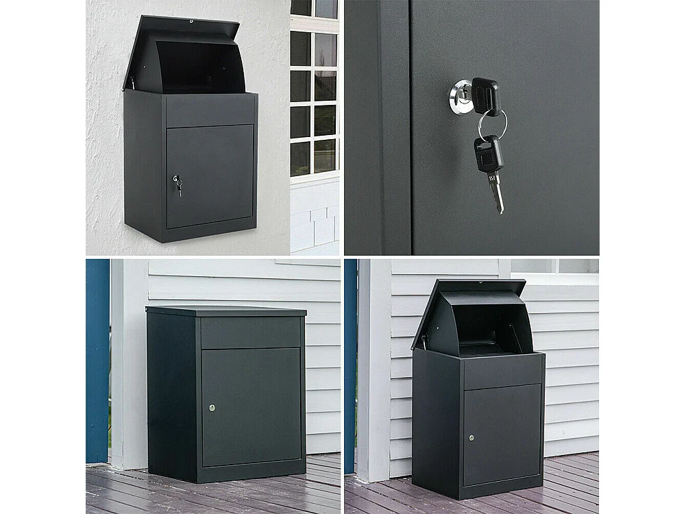 Pakketdoos/brievenbus gegalvaniseerd staal met veiligheidsklep, cilinderslot, thuisgebruik postpakket school-44,5x35x58cm, zwart