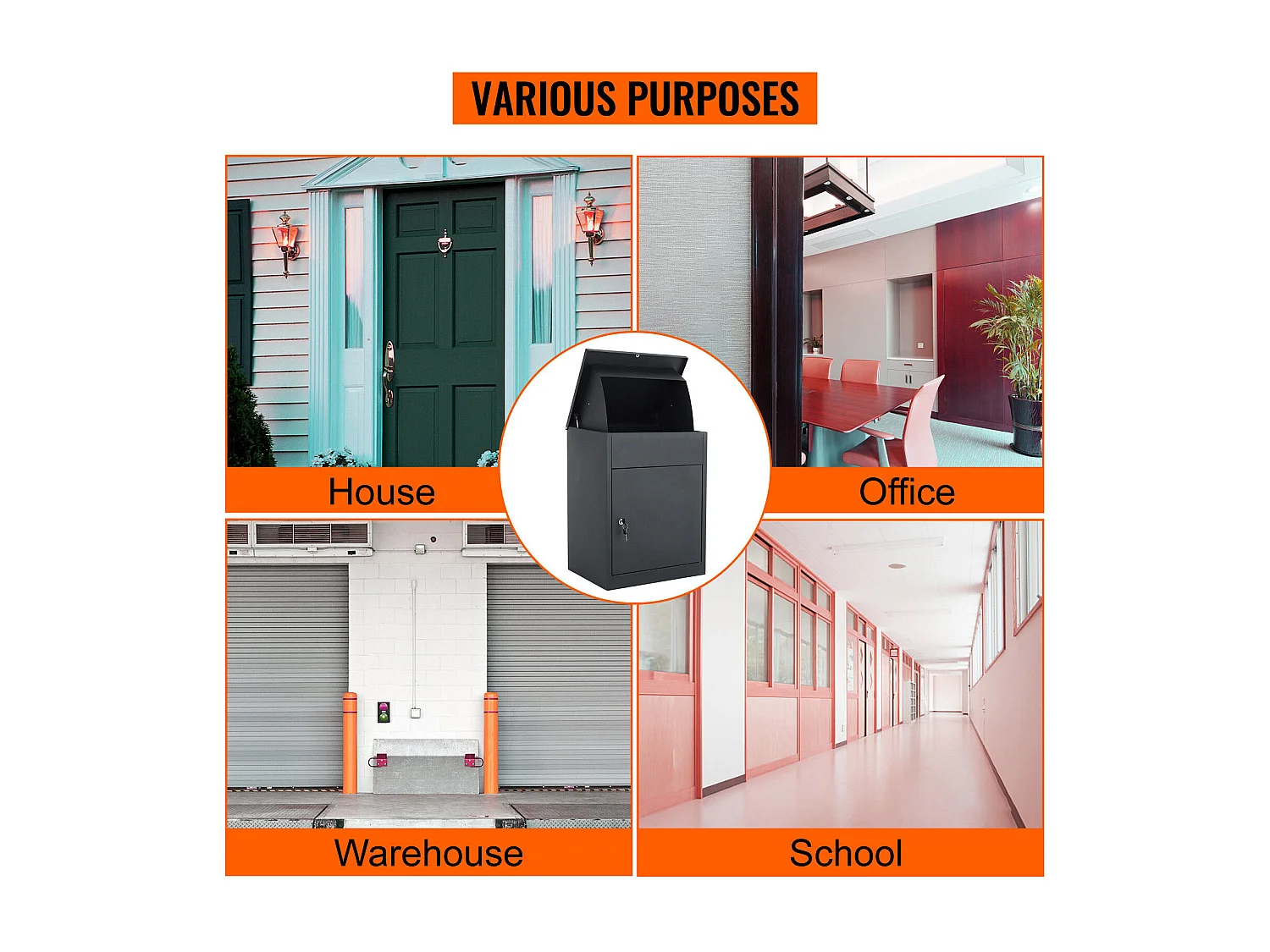 Pakketdoos/brievenbus gegalvaniseerd staal met veiligheidsklep, cilinderslot, thuisgebruik postpakket school-44,5x35x58cm, zwart