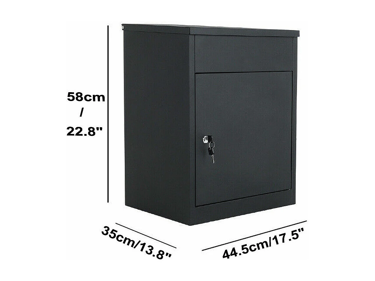 Pakketdoos/brievenbus gegalvaniseerd staal met veiligheidsklep, cilinderslot, thuisgebruik postpakket school-44,5x35x58cm, zwart