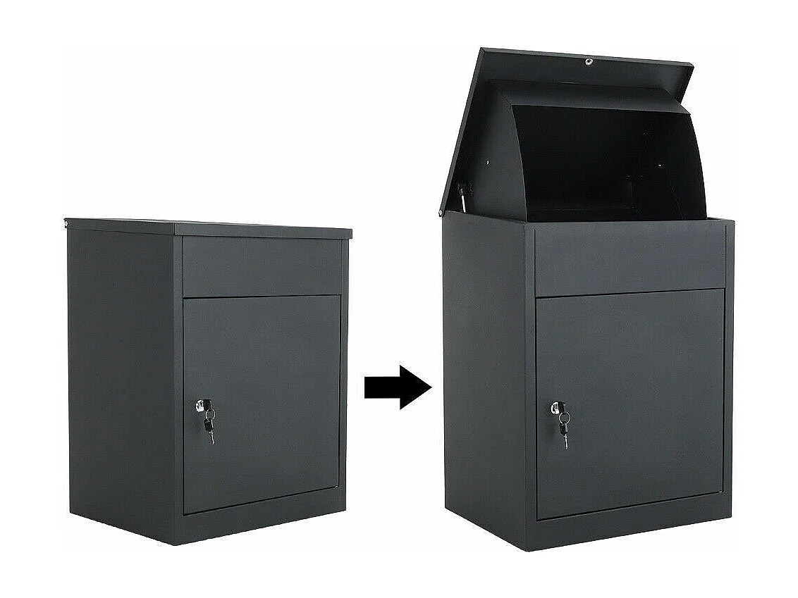 Pakketdoos/brievenbus gegalvaniseerd staal met veiligheidsklep, cilinderslot, thuisgebruik postpakket school-44,5x35x58cm, zwart