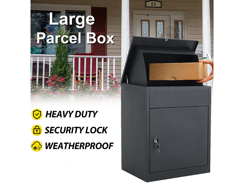 Pakketdoos/brievenbus gegalvaniseerd staal met veiligheidsklep, cilinderslot, thuisgebruik postpakket school-44,5x35x58cm, zwart