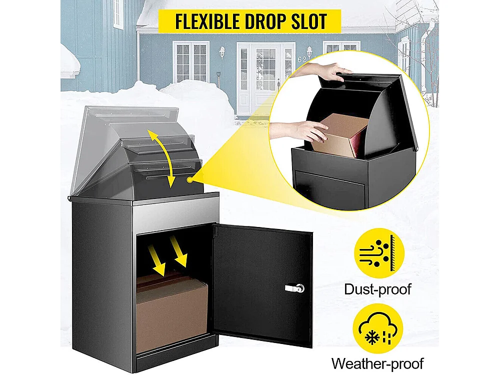 Pakketdoos/brievenbus gegalvaniseerd staal met veiligheidsklep, cilinderslot, thuisgebruik postpakket school-44,5x35x58cm, zwart