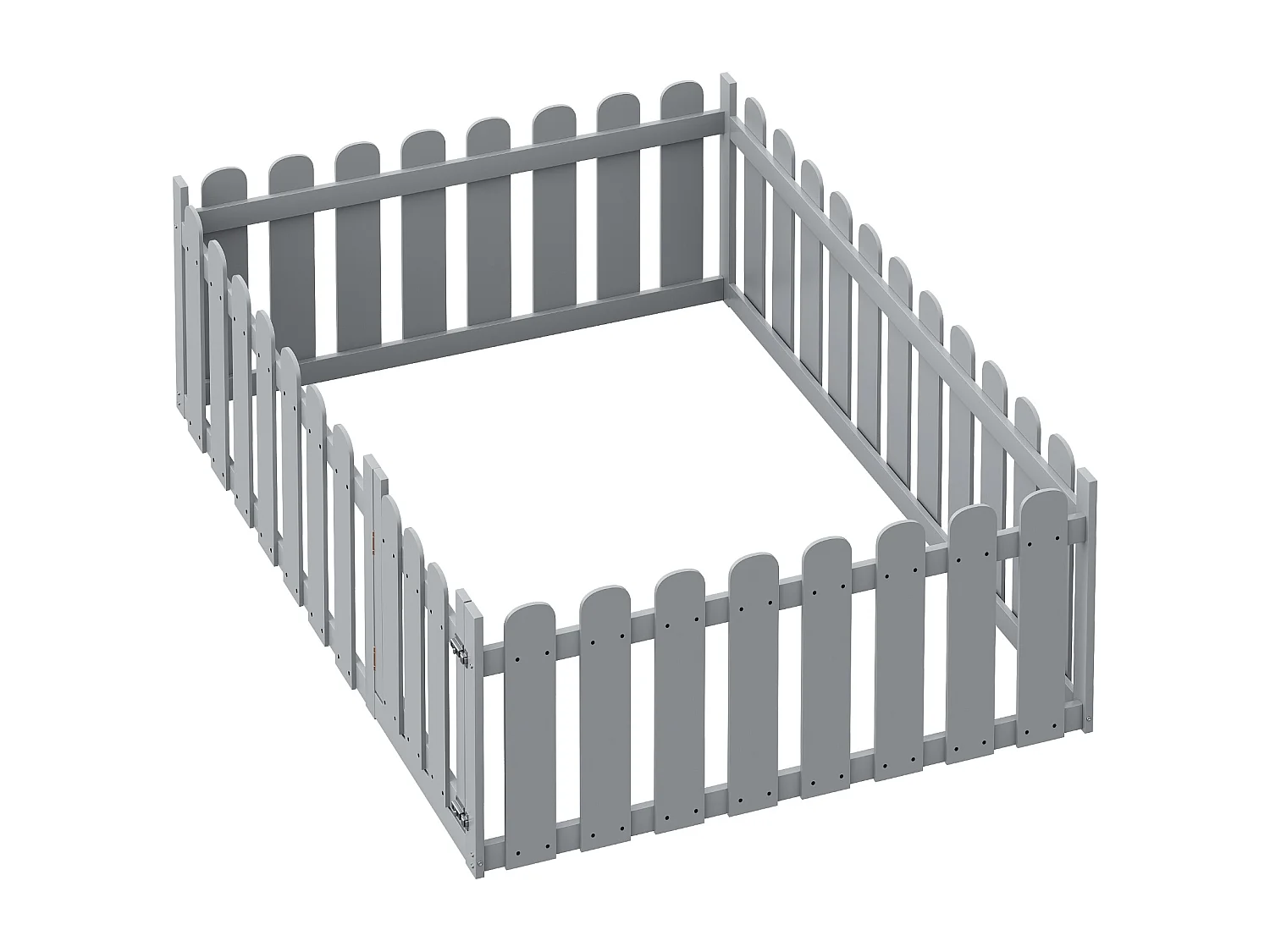 Kinderbed 140 x 200cm, houten frame met rand en deur, Grijs