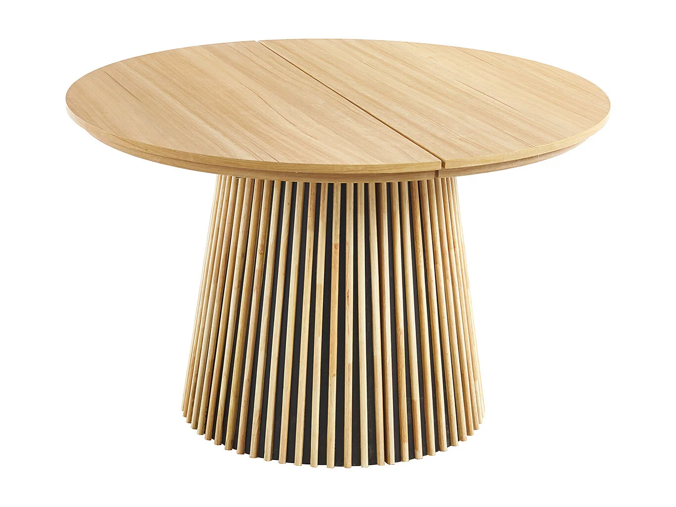 Table à manger ronde extensible en MDF et panneau mélamine coloris chêne  - diamètre 120-200  x hauteur 75 cm