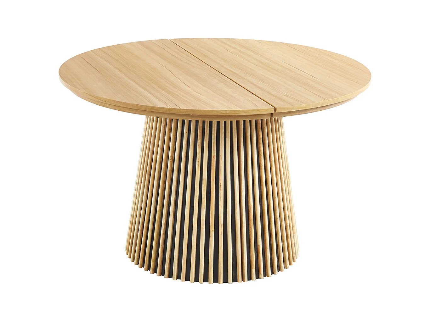 Table à manger ronde extensible en MDF et panneau mélamine coloris chêne  - diamètre 120-200  x hauteur 75 cm