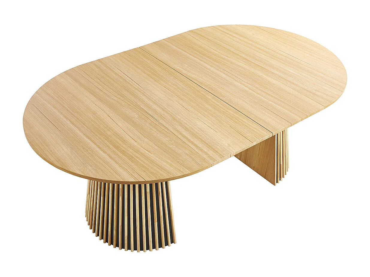 Table à manger ronde extensible en MDF et panneau mélamine coloris chêne  - diamètre 120-200  x hauteur 75 cm