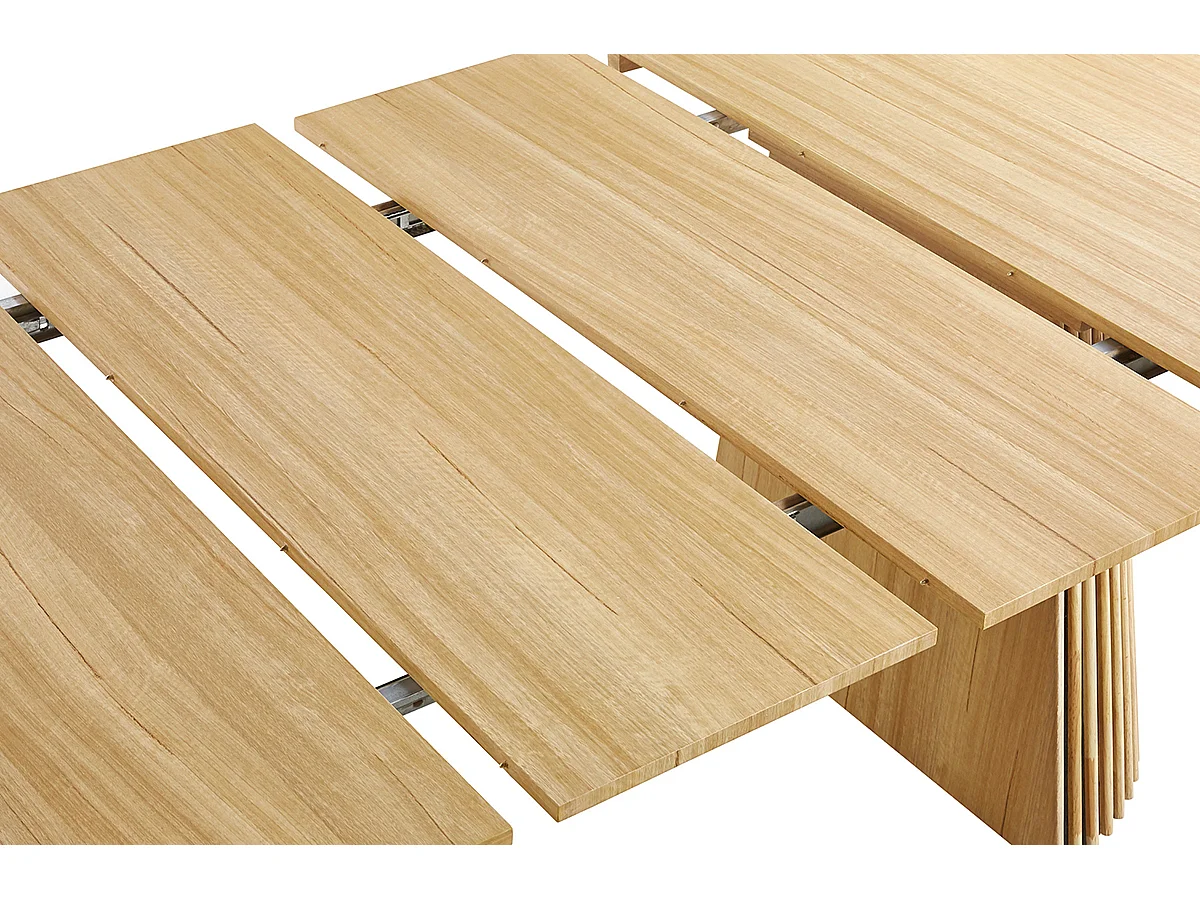 Table à manger ronde extensible en MDF et panneau mélamine coloris chêne  - diamètre 120-200  x hauteur 75 cm