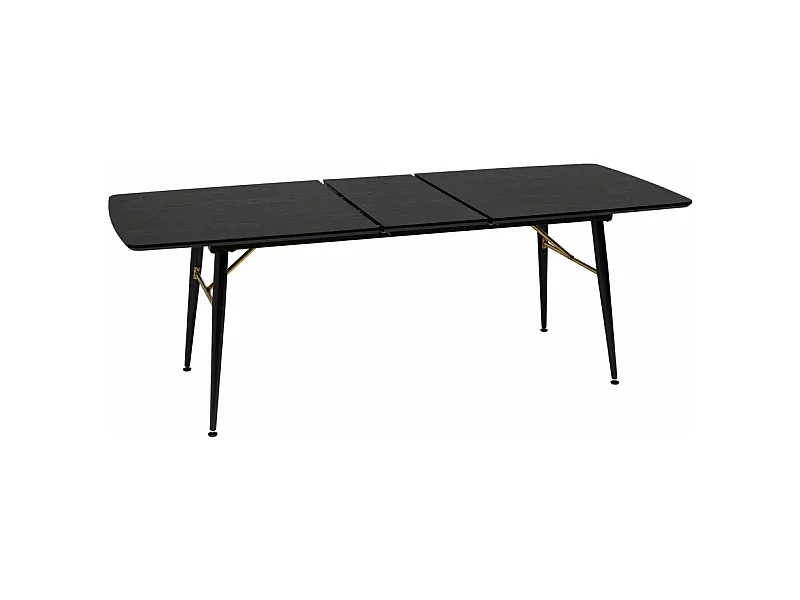 Table à manger, table de repas extensible en bois et métal coloris Noir  - Longueur 180-220  x Profondeur 90 x Hauteur 76 cm