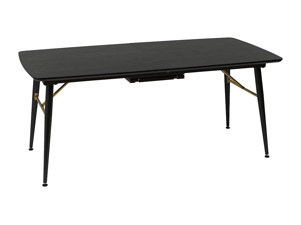 Table à manger, table de repas extensible en bois et métal coloris Noir  - Longueur 180-220  x Profondeur 90 x Hauteur 76 cm