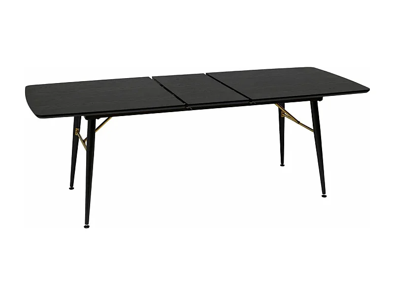 Table à manger, table de repas extensible en bois et métal coloris Noir  - Longueur 180-220  x Profondeur 90 x Hauteur 76 cm