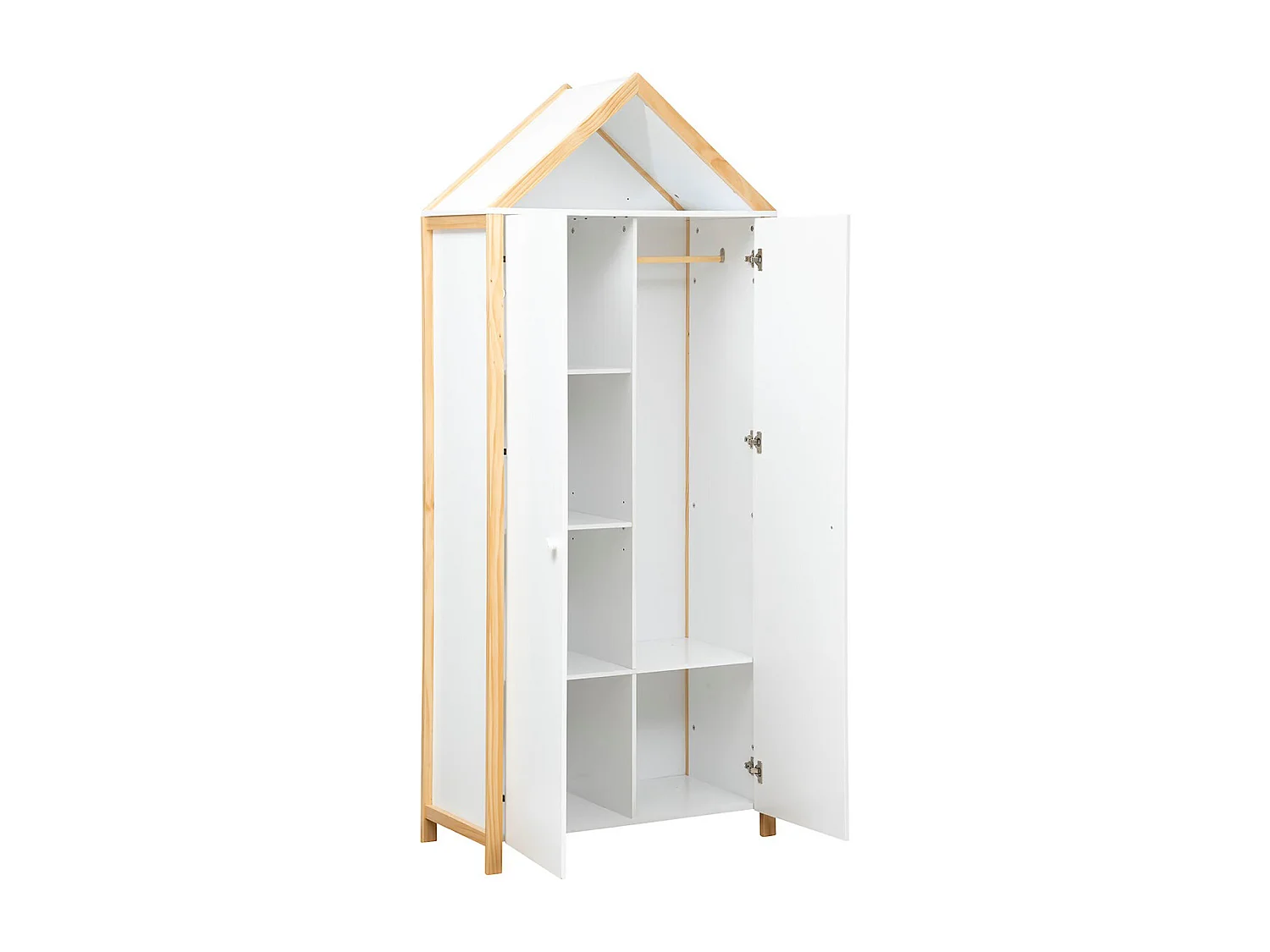 Armoire, meuble de rangement en bois avec 2 portes coloris blanc, naturel - Longueur 86  x Profondeur 41,2 x Hauteur  204,5 cm